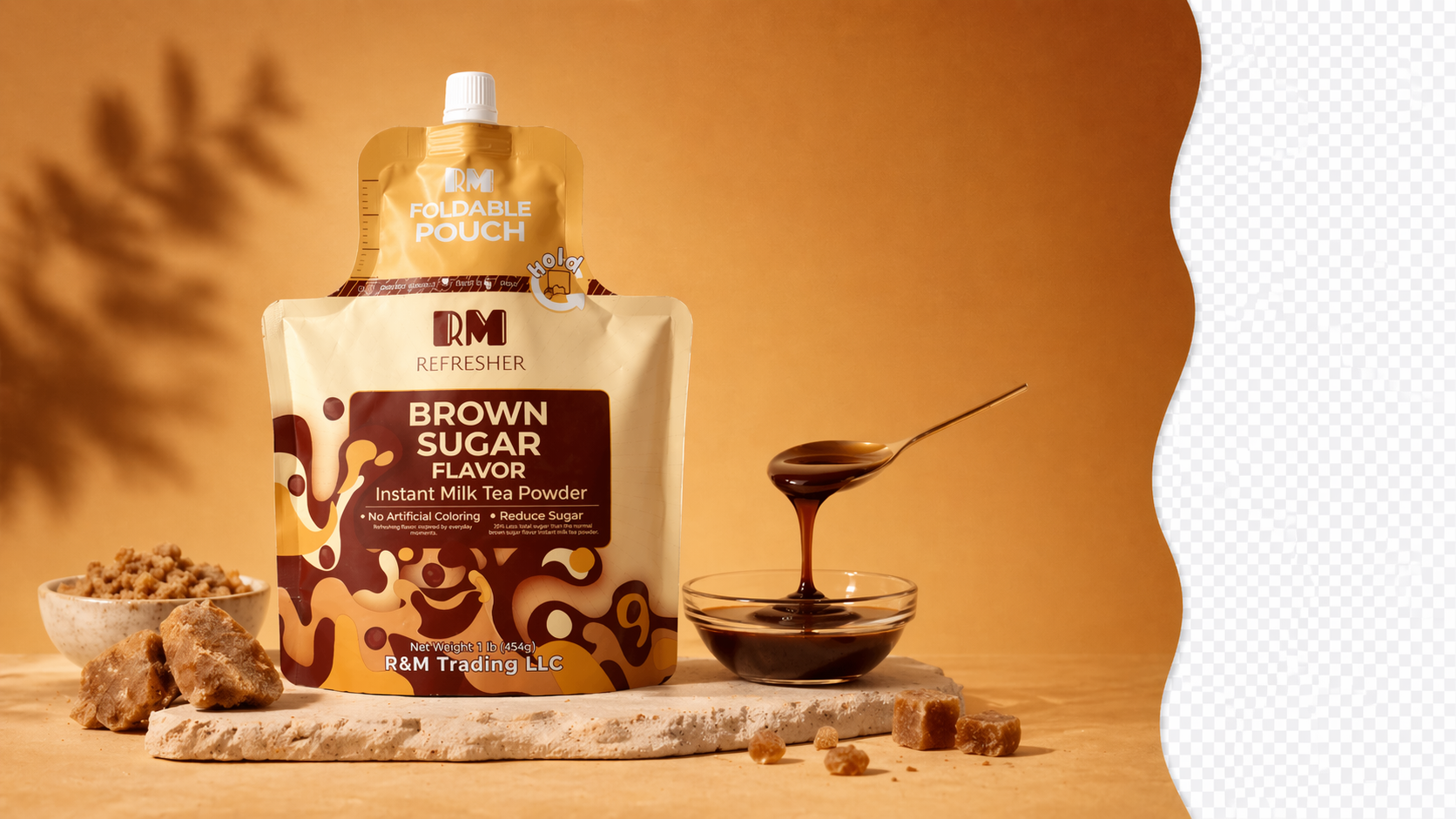 Brown Sugar flavor slide with warm brown sugar elements and a caramel wave accent